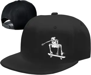 Snapback Hats for Men Flat Bill Brim Hats Skeleton Skull Hat Fitted Hat Adjustable Baseball Hat Black Cool Hat Men