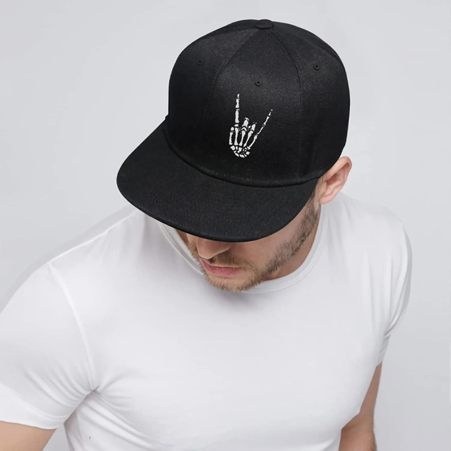 Snapback Hats for Mens Skull Hat Flat Bill Gorras Planas para Hombres Black Snap Backpack Brim Baseball Cap