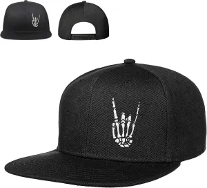 Snapback Hats for Mens Skull Hat Flat Bill Gorras Planas para Hombres Black Snap Backpack Brim Baseball Cap