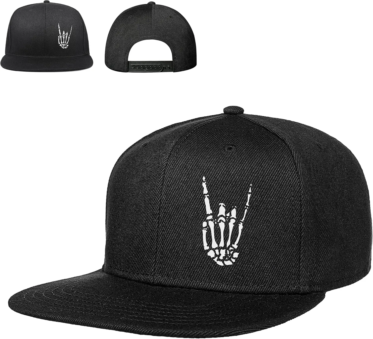 Snapback Hats for Mens Skull Hat Flat Bill Gorras Planas para Hombres Black Snap Backpack Brim Baseball Cap