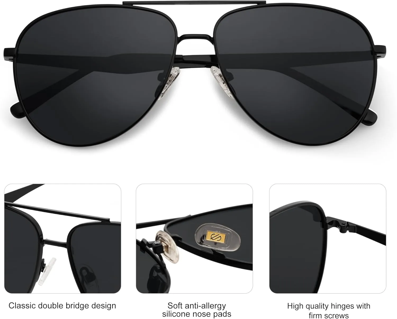 SOJOS Retro Oversized Aviator Polarized Sunglasses for Women Men Classic Large Metal Sun Glasses SJ1207A