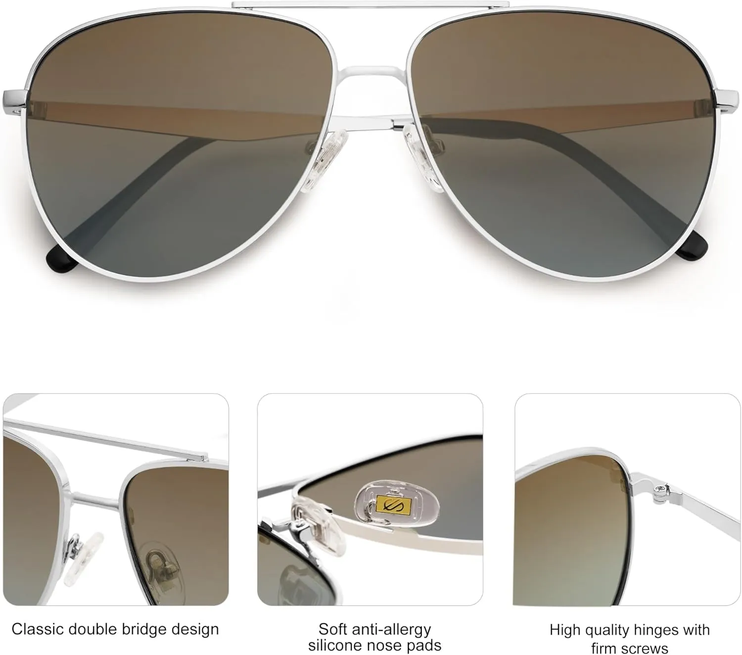 SOJOS Retro Oversized Aviator Polarized Sunglasses for Women Men Classic Large Metal Sun Glasses SJ1207A