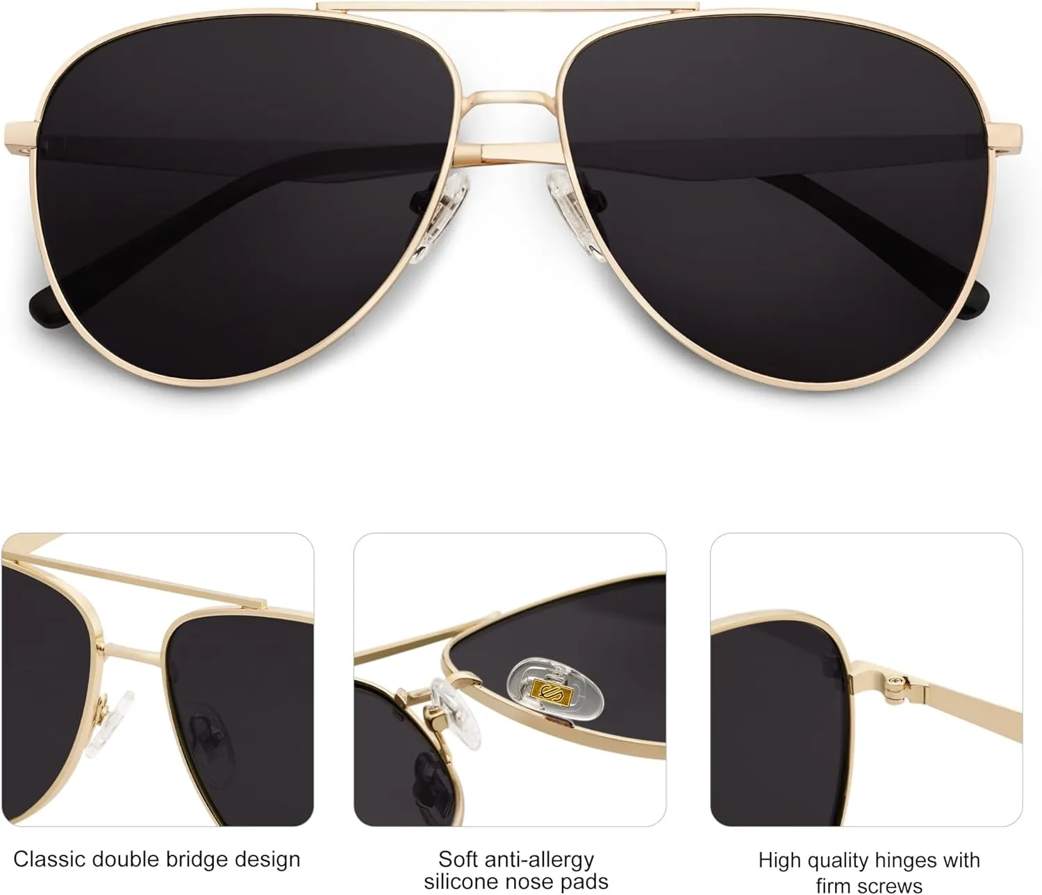 SOJOS Retro Oversized Aviator Polarized Sunglasses for Women Men Classic Large Metal Sun Glasses SJ1207A