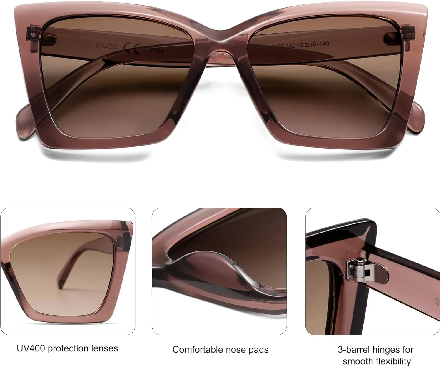 SOJOS Trendy Oversized Cateye Sunglasses Womens UV400 Large Designer Shades Lentes De Sol Para Mujer SJ2347