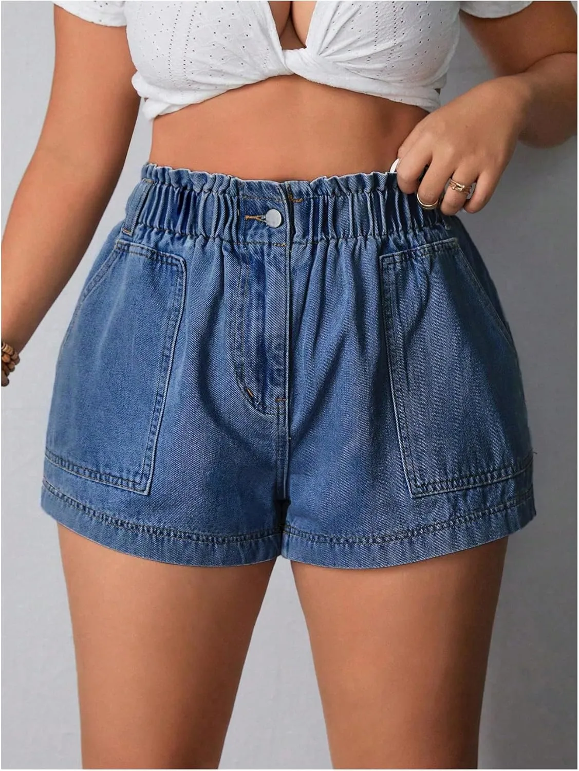 SOLY HUX Women's Plus Size Elastic High Waisted Jean Shorts Casual Stretchy Denim Shorts with Pockets