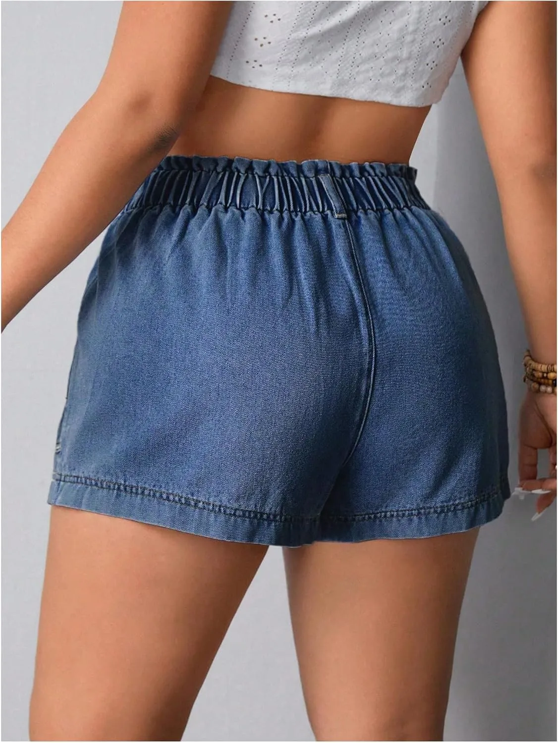 SOLY HUX Women's Plus Size Elastic High Waisted Jean Shorts Casual Stretchy Denim Shorts with Pockets