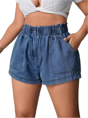 SOLY HUX Women's Plus Size Elastic High Waisted Jean Shorts Casual Stretchy Denim Shorts with Pockets
