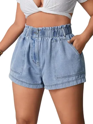 SOLY HUX Women's Plus Size Elastic High Waisted Jean Shorts Casual Stretchy Denim Shorts with Pockets
