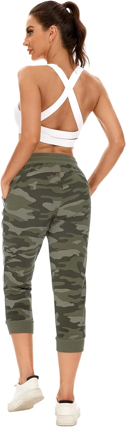 SPECIALMAGIC Women's Capri Sweatpants Camouflage Printed Athletic Pants Cropped Joggers