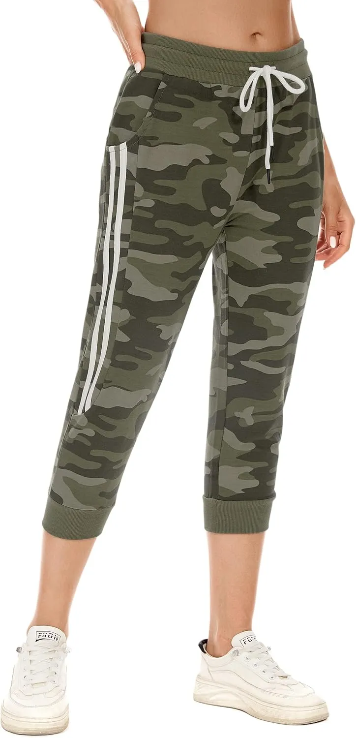 SPECIALMAGIC Women's Capri Sweatpants Camouflage Printed Athletic Pants Cropped Joggers