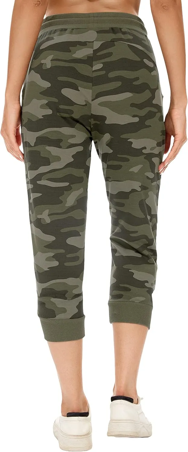 SPECIALMAGIC Women's Capri Sweatpants Camouflage Printed Athletic Pants Cropped Joggers