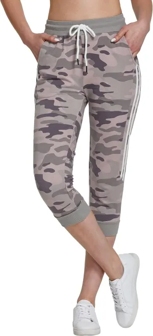 SPECIALMAGIC Women's Capri Sweatpants Camouflage Printed Athletic Pants Cropped Joggers