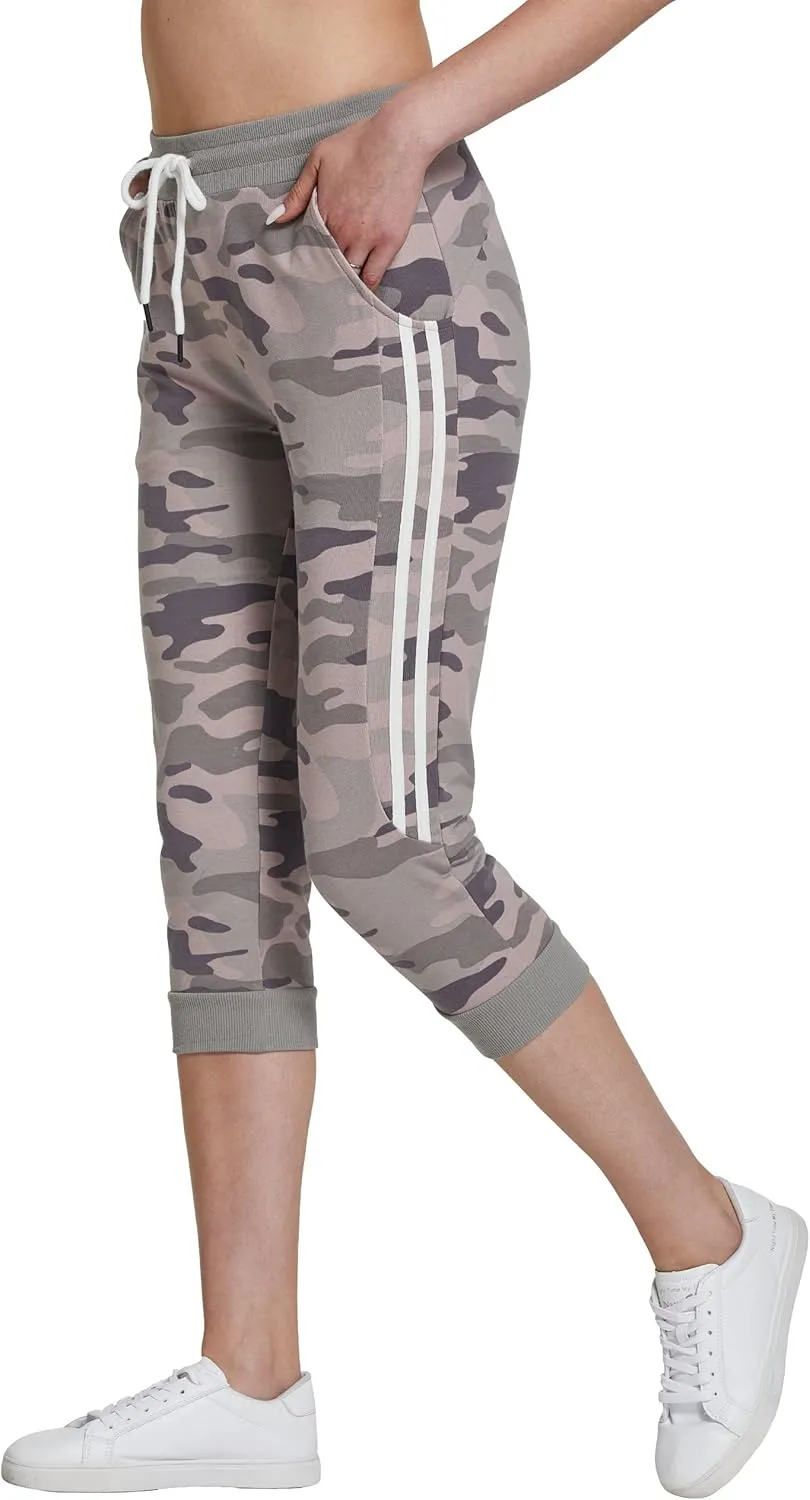 SPECIALMAGIC Women's Capri Sweatpants Camouflage Printed Athletic Pants Cropped Joggers