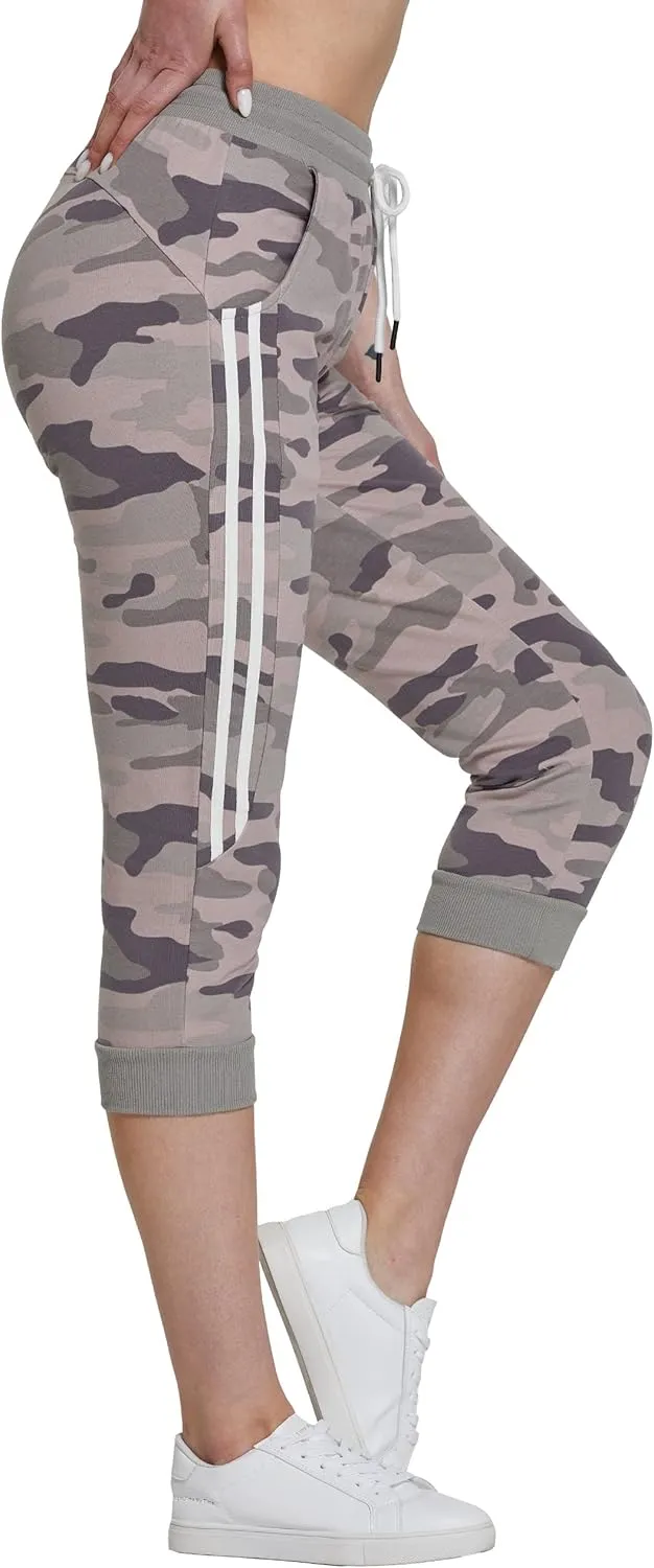 SPECIALMAGIC Women's Capri Sweatpants Camouflage Printed Athletic Pants Cropped Joggers
