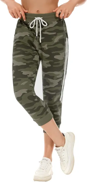SPECIALMAGIC Women's Capri Sweatpants Camouflage Printed Athletic Pants Cropped Joggers