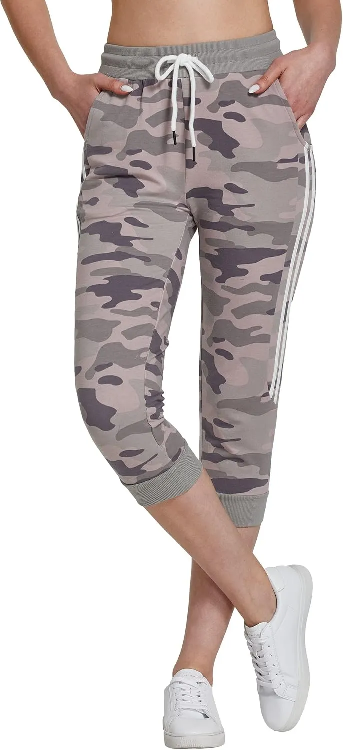 SPECIALMAGIC Women's Capri Sweatpants Camouflage Printed Athletic Pants Cropped Joggers
