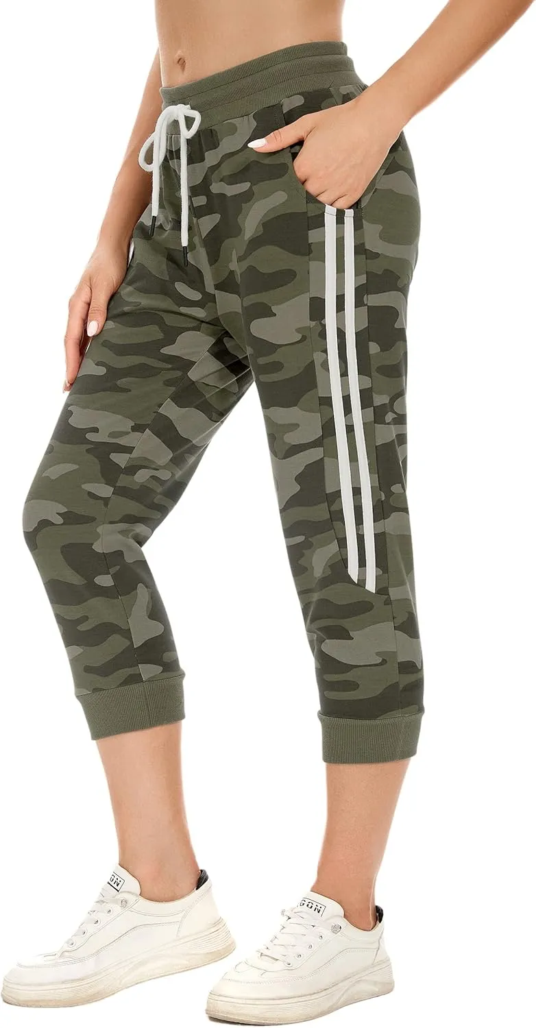 SPECIALMAGIC Women's Capri Sweatpants Camouflage Printed Athletic Pants Cropped Joggers