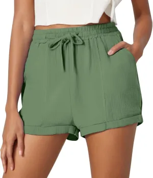 Summer Beach Shorts for Women High Elastic Waist Casual Chino Shorts Lightweight Drawstring Stretch Dressy Pants with Pockets