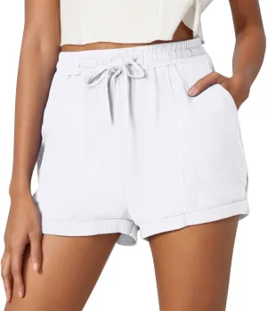 Summer Beach Shorts for Women High Elastic Waist Casual Chino Shorts Lightweight Drawstring Stretch Dressy Pants with Pockets