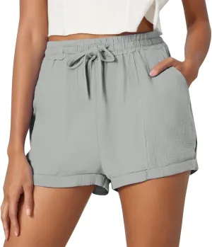 Summer Beach Shorts for Women High Elastic Waist Casual Chino Shorts Lightweight Drawstring Stretch Dressy Pants with Pockets