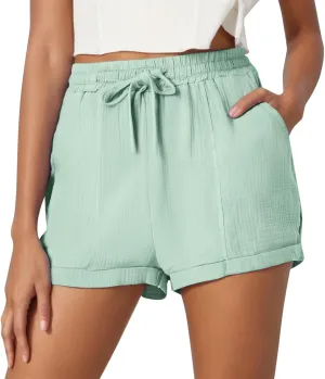 Summer Beach Shorts for Women High Elastic Waist Casual Chino Shorts Lightweight Drawstring Stretch Dressy Pants with Pockets