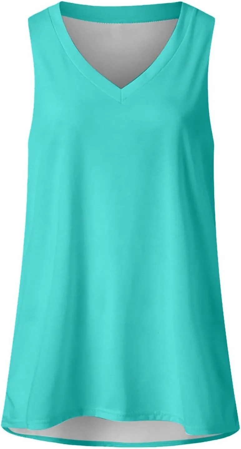 Summer Tank Tops for Women 2025 V Neck Sleeveless Spring Casual Solid Color Camisole Soft Beach Vacation Dressy Tank