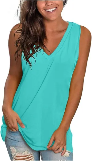 Summer Tank Tops for Women 2025 V Neck Sleeveless Spring Casual Solid Color Camisole Soft Beach Vacation Dressy Tank