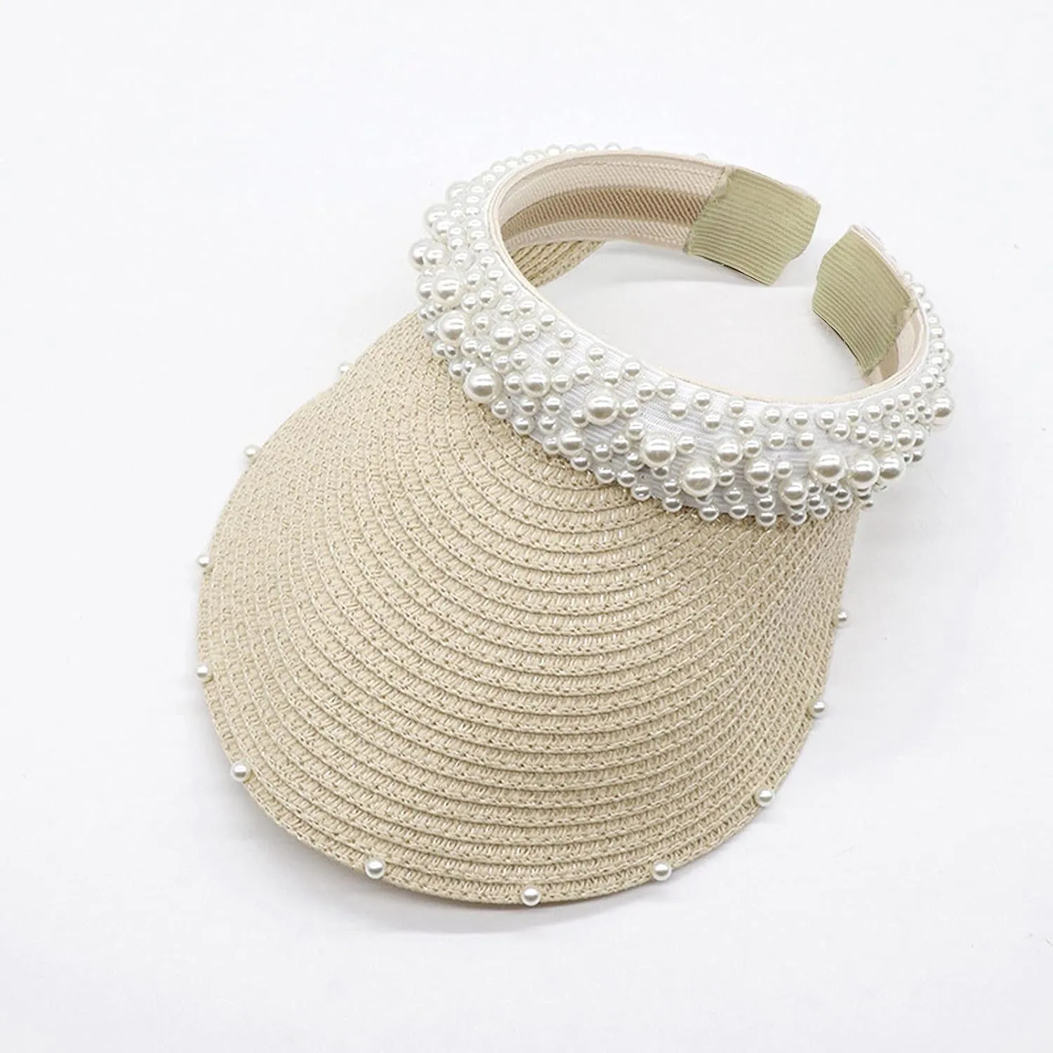 Sun Hat with Pearls for Women Sun Beach Visor Cap with Wide Brim for Sports Beach Hiking