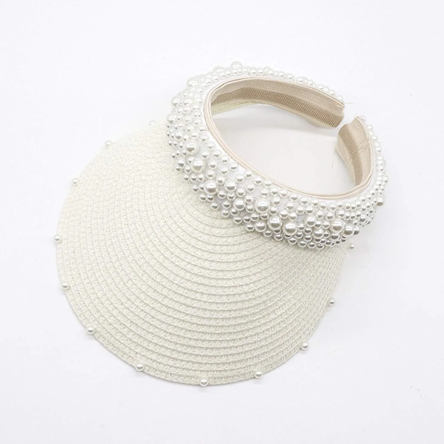 Sun Hat with Pearls for Women Sun Beach Visor Cap with Wide Brim for Sports Beach Hiking