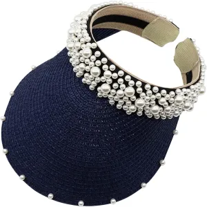 Sun Hat with Pearls for Women Sun Beach Visor Cap with Wide Brim for Sports Beach Hiking