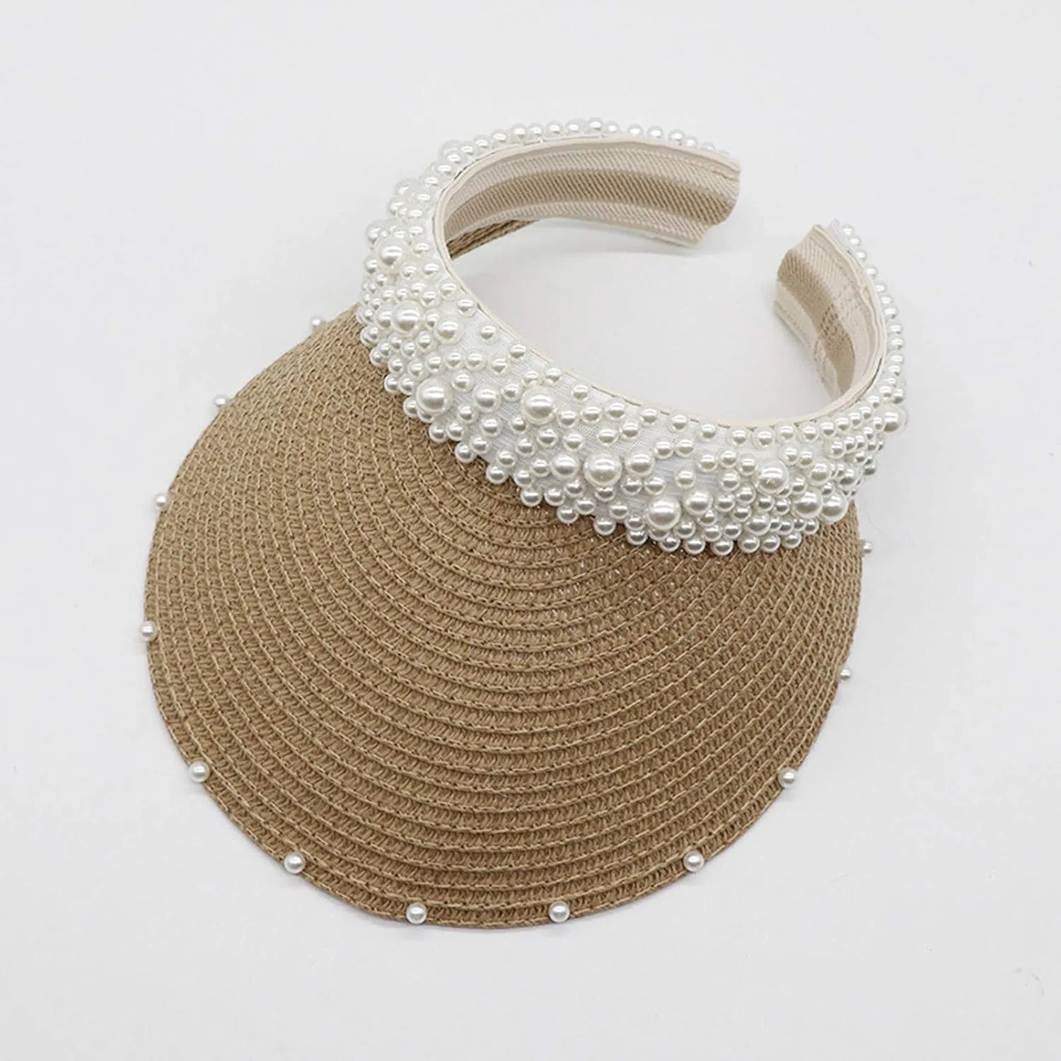 Sun Hat with Pearls for Women Sun Beach Visor Cap with Wide Brim for Sports Beach Hiking