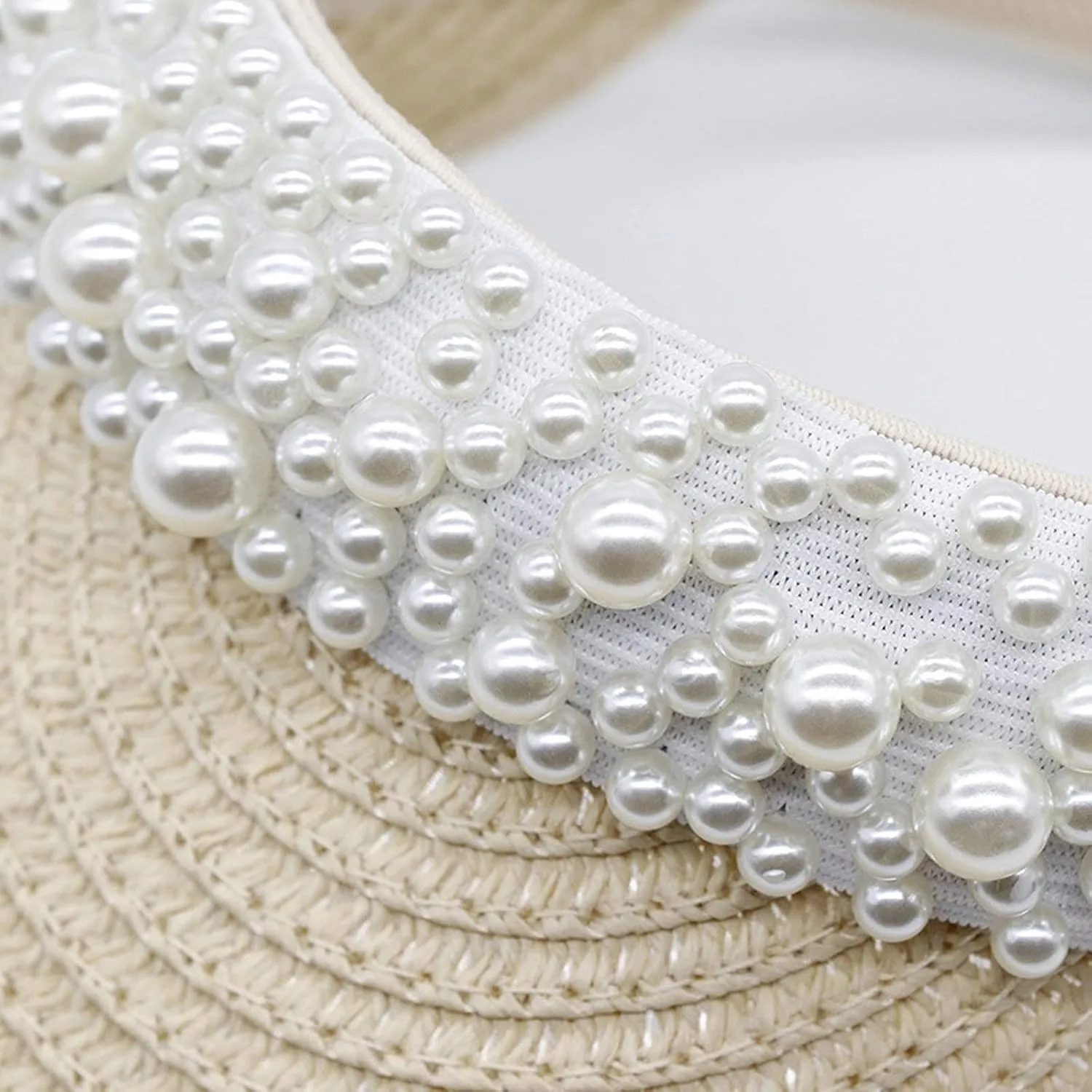 Sun Hat with Pearls for Women Sun Beach Visor Cap with Wide Brim for Sports Beach Hiking