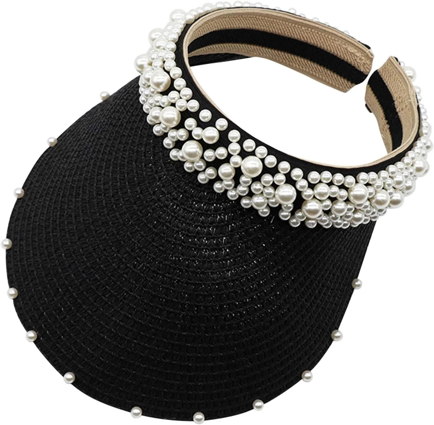 Sun Hat with Pearls for Women Sun Beach Visor Cap with Wide Brim for Sports Beach Hiking