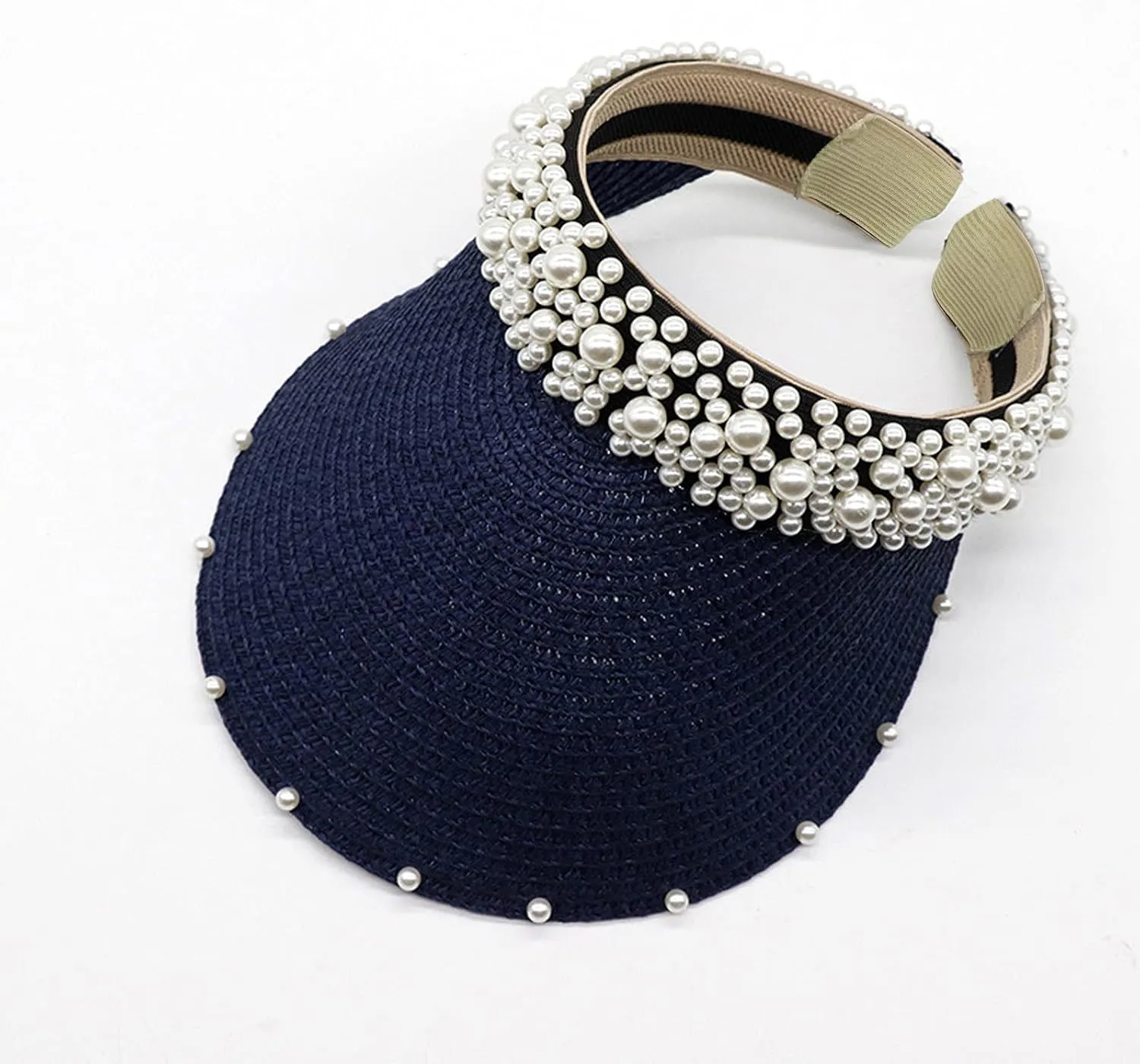 Sun Hat with Pearls for Women Sun Beach Visor Cap with Wide Brim for Sports Beach Hiking