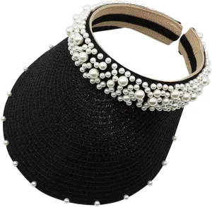 Sun Hat with Pearls for Women Sun Beach Visor Cap with Wide Brim for Sports Beach Hiking