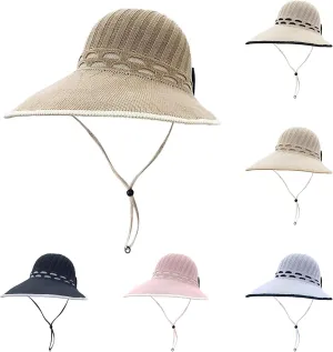 Sun Straww Hat for Women Solid Summer Outdoor Sun Wide Brim Bucket Hat with String Foldable Beach Hat