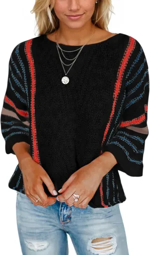 Tanou Women's 2025 Summer Color Block Striped Pullover Sweater