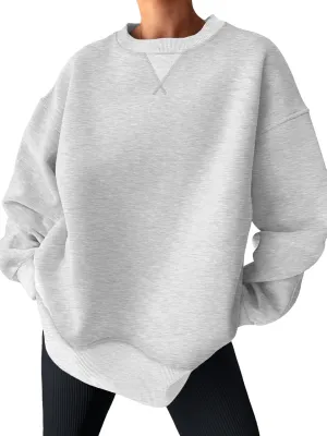 Trendy Queen Women's Oversized Color Block Fleeced Crewneck Sweatshirt