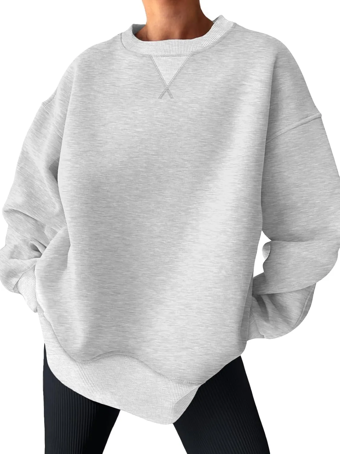 Trendy Queen Women's Oversized Color Block Fleeced Crewneck Sweatshirt