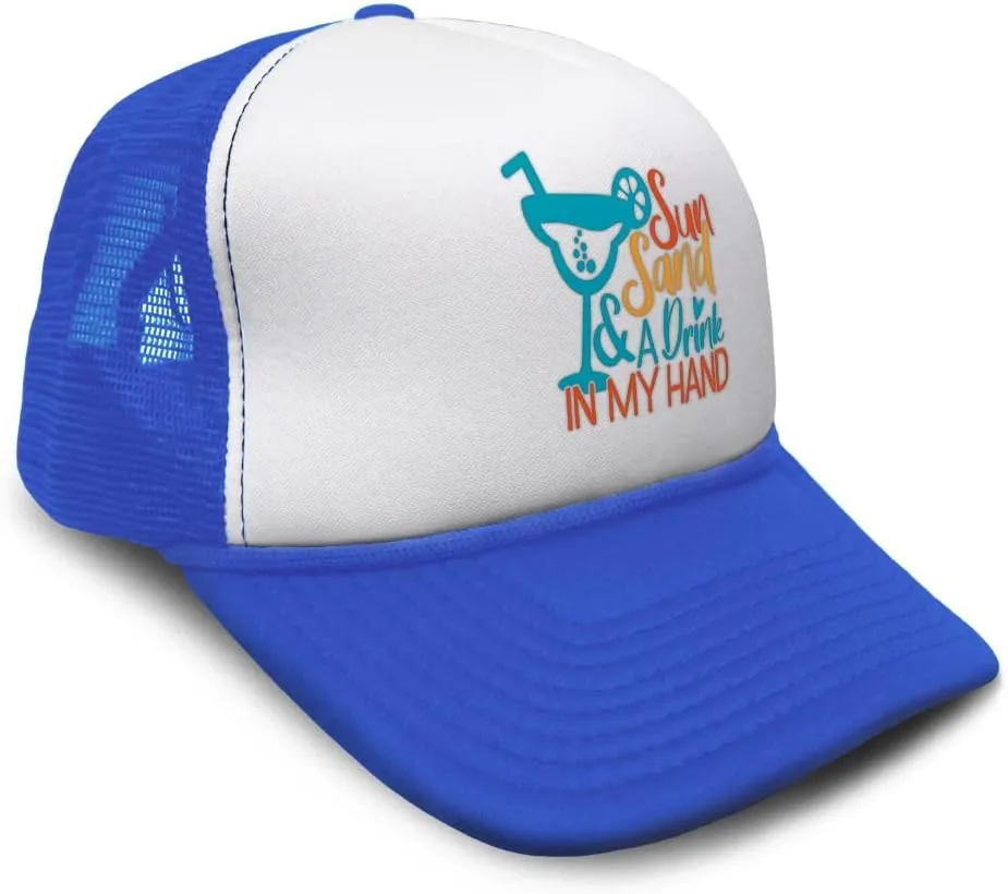 Trucker Hat Sun Sand A Drink in My Hand Summer Season Climate Sun Polyester