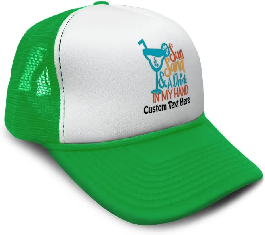 Trucker Hat Sun Sand A Drink in My Hand Summer Season Climate Sun Polyester
