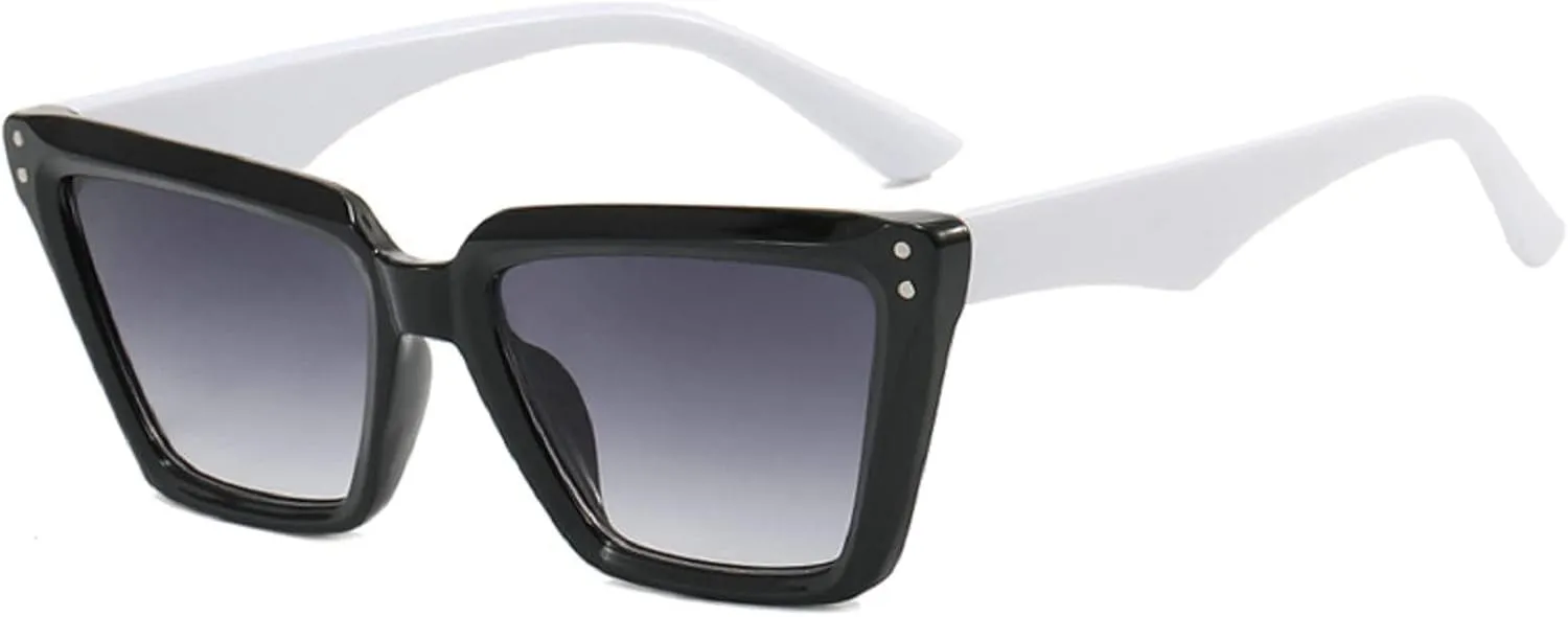 Vintage Cat Eye Women Sunglasses Fashion Gradient Mirror Eyewear Shades UV400 Men Punk Rivets Sun Glasses