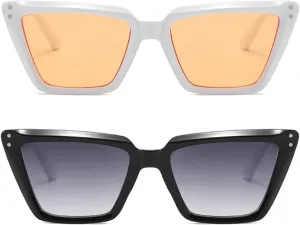 Vintage Cat Eye Women Sunglasses Fashion Gradient Mirror Eyewear Shades UV400 Men Punk Rivets Sun Glasses