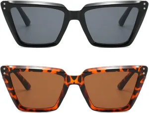 Vintage Cat Eye Women Sunglasses Fashion Gradient Mirror Eyewear Shades UV400 Men Punk Rivets Sun Glasses