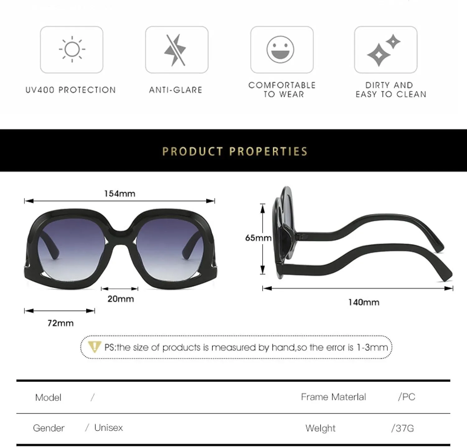Vintage Oversized Sunglasses Women Fashion Luxury Sun Glasses Female Eyewear Uv400