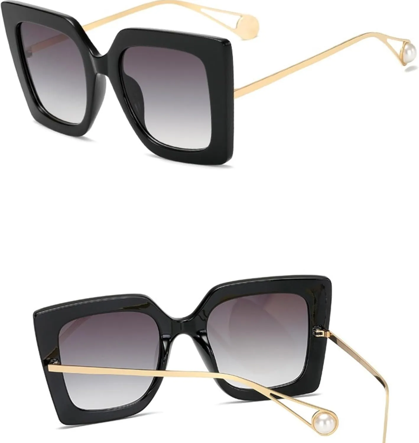 Vintage Women Sunglasses Fashion Oversized Pearl Cat Eye Big Alloy Sun Glasses