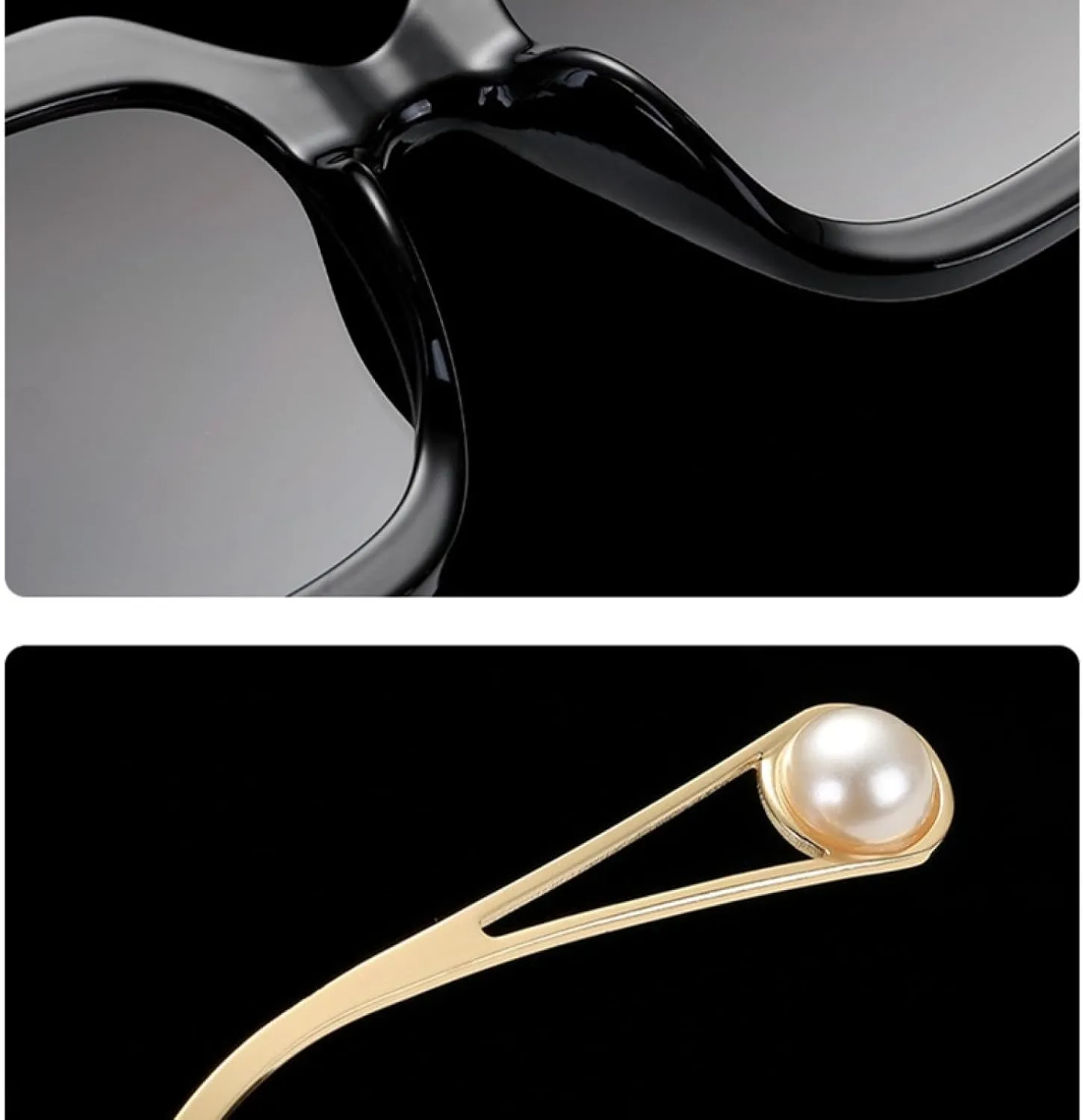 Vintage Women Sunglasses Fashion Oversized Pearl Cat Eye Big Alloy Sun Glasses