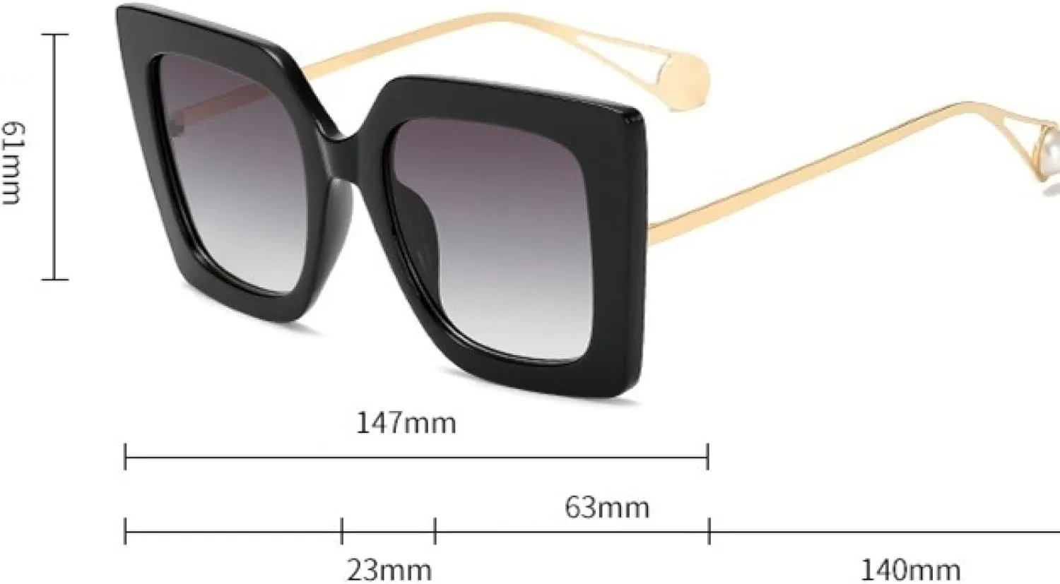Vintage Women Sunglasses Fashion Oversized Pearl Cat Eye Big Alloy Sun Glasses