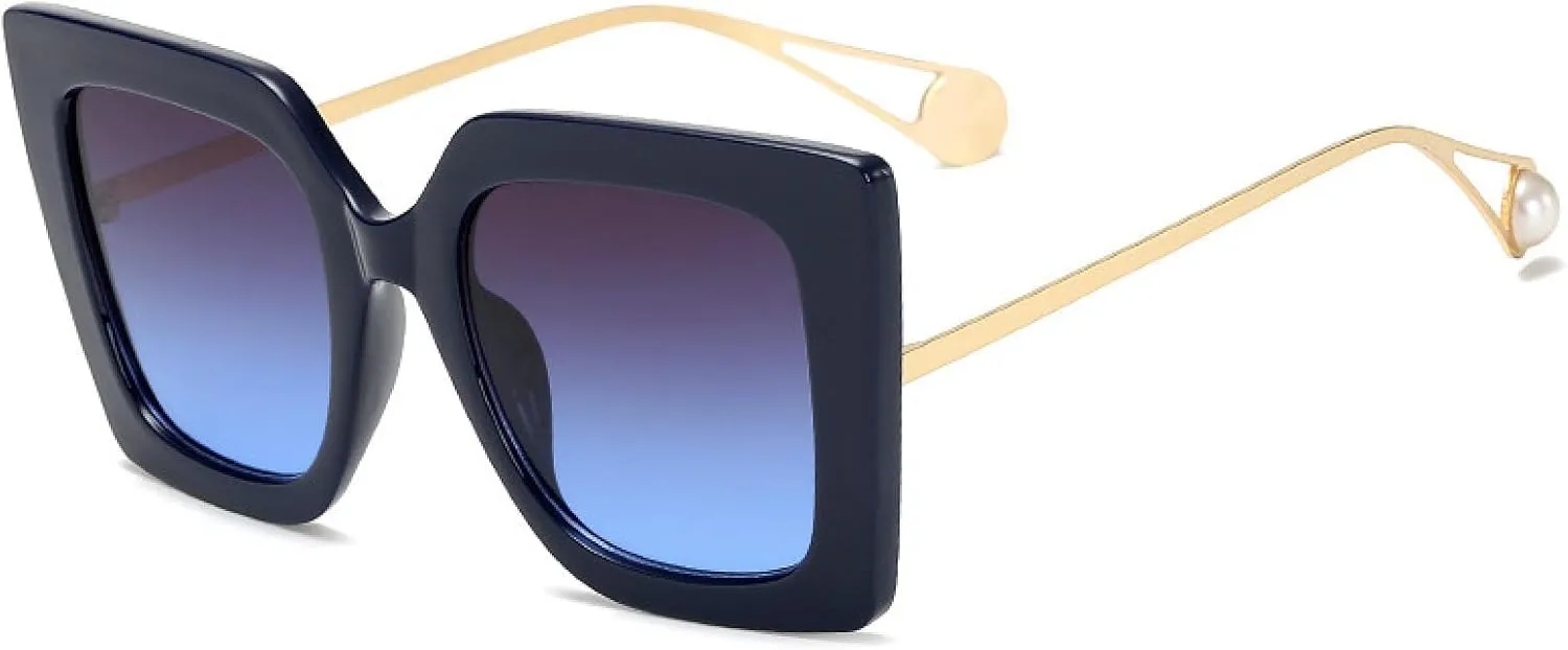 Vintage Women Sunglasses Fashion Oversized Pearl Cat Eye Big Alloy Sun Glasses