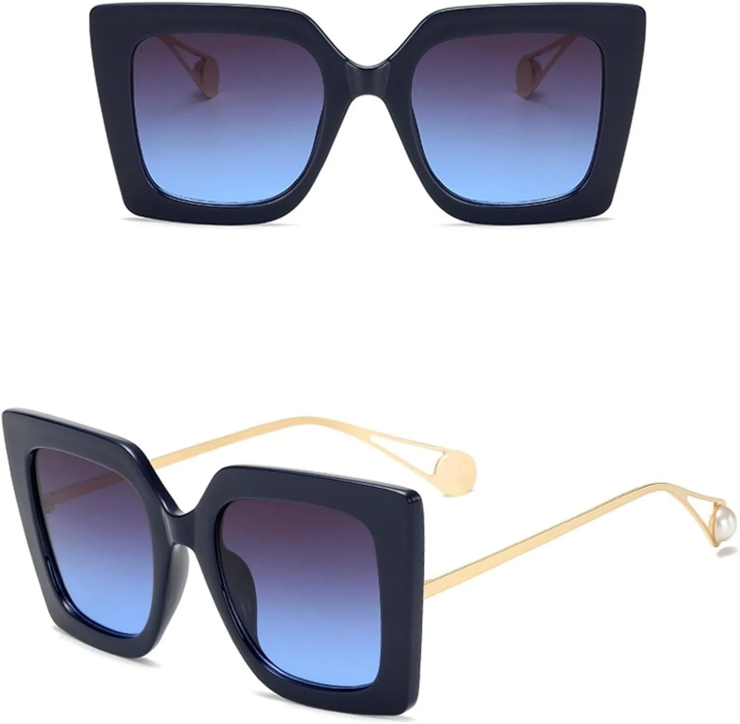 Vintage Women Sunglasses Fashion Oversized Pearl Cat Eye Big Alloy Sun Glasses